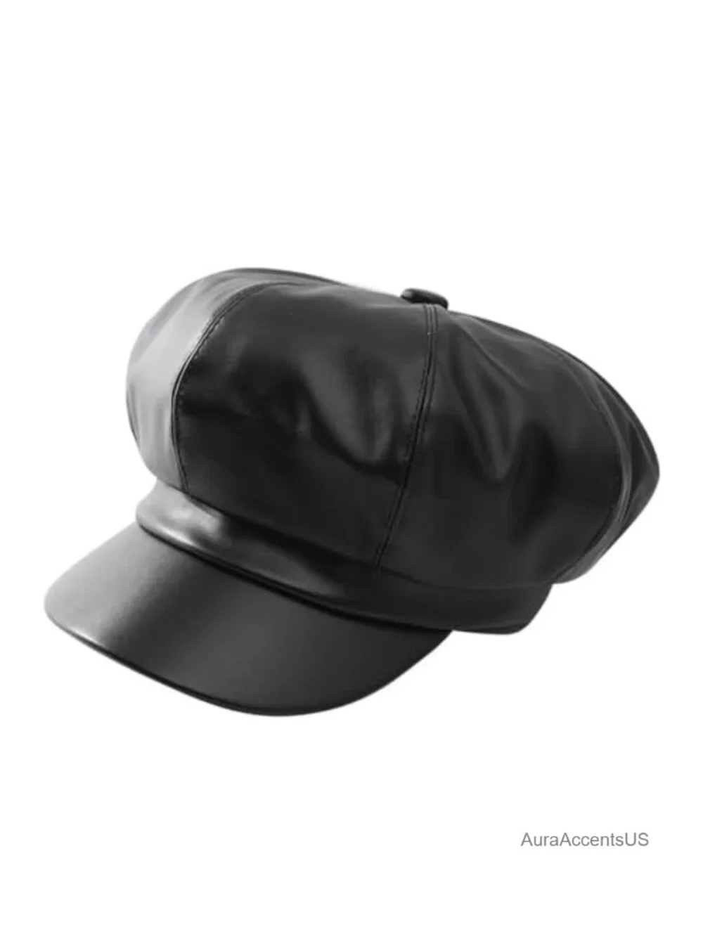 8 Panel Newsboy Hat PU Leather Visor Beret Cabbie Cap Vintage Style for Adult